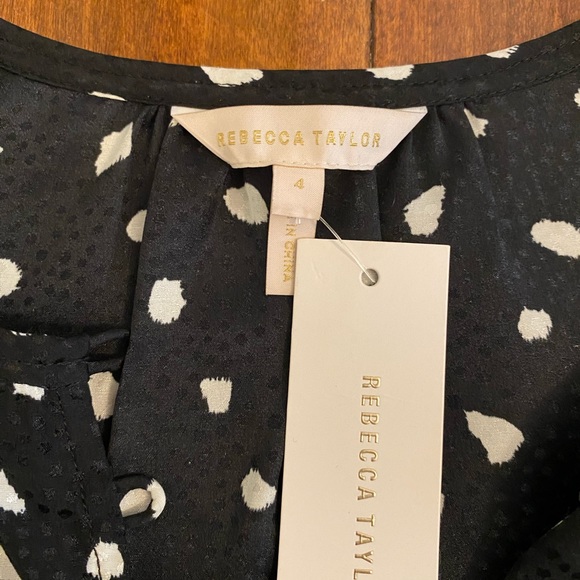 Rebecca Taylor Black Polka Dot Long Sleeve Tie Top Sz 4 or Small - Picture 10 of 11